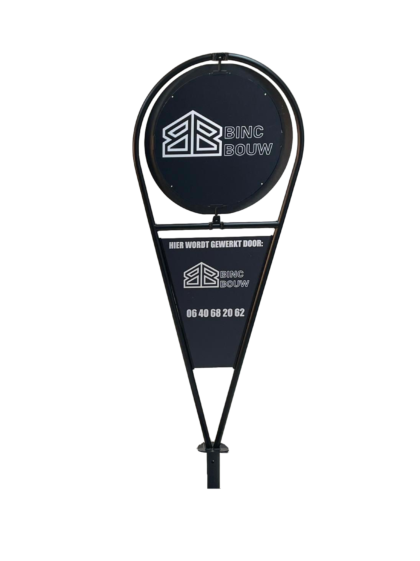 Draaiend reclamebord van BInc Bouw